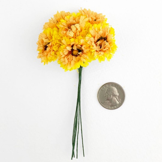 6 Golden Yellow Fabric Ruffled Daisy Blossoms ~ Austria ~ 1-1/8"